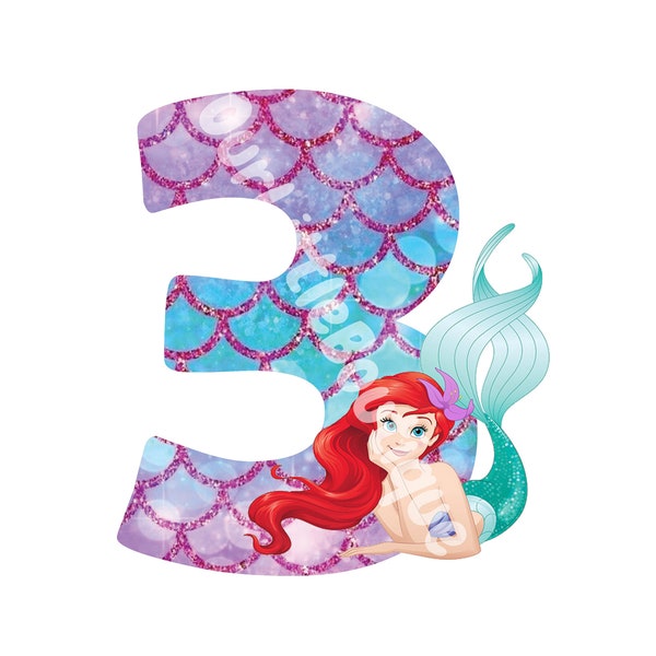 Printable Little Mermaid 3rd Birthday | Cake Topper | Digital Download | Ready to Print and Handcut | Instant Download |Little Mermaid Theme