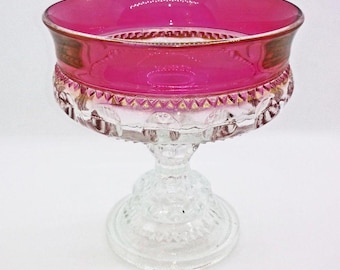 Plato para dulces/postres King's Crown Ruby con pedestal, cristal vintage de Indiana.