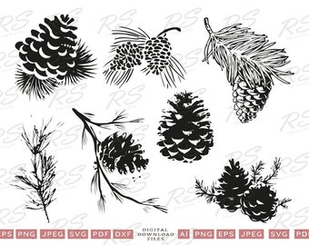 Black Pinecone Svg File, Pine cone Silhouette for cutting machine, Christmas Pinecone Svg File, Pinecone Christmas clipart, Pinecone Png