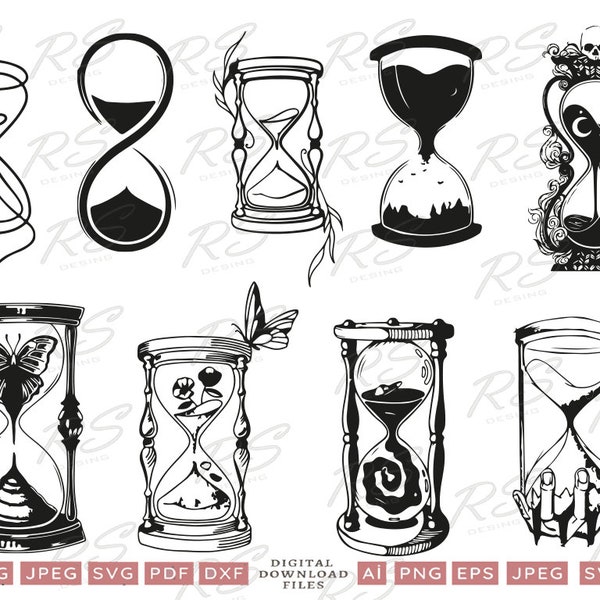 Bundle sablier Svg, sable montre Svg Png, fleur sablier SVG, clipart montre sable, sablier pour cricut, fichiers numériques Cool sand Watch