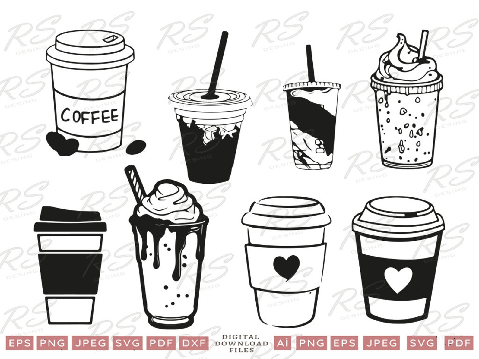 Coffee Cup Svg Bundle, Takeaway Cup Svg, Coffee Cup Silhouette, Coffee