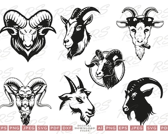 Goat Clipart Svg Bundle, Stubborn Goat Head Png, Goat Cut Files, Crazy Goat Silhouette, Farm Animal Svg, Goat Logo Design