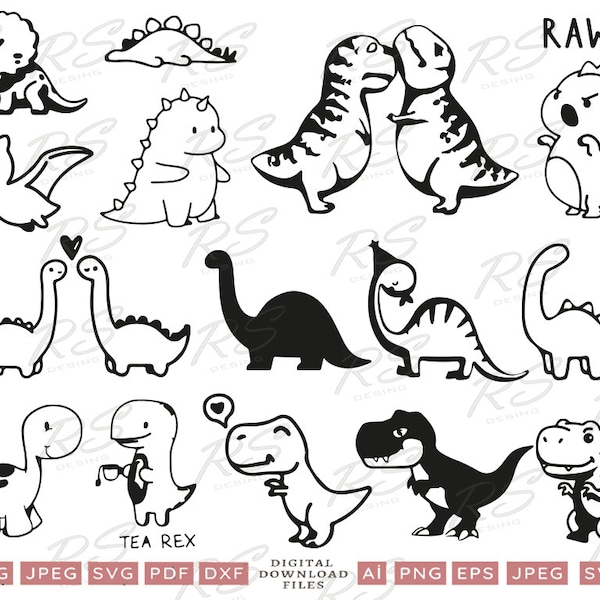 Cute Kids Dinosaur Svg Bundle, Dinosaur cut files, Dinosaur Clipart, Angry Dinosaur Svg Tea Rex Svg, Dinosaur Silhouette, Dino Svg Png Dxf