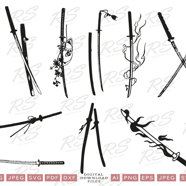 Katana Sword Svg Bundle, Katana Silhouette, Katana Sword for cricut, Katana Clipart, Katana Cut Files, Katana Svg Png Dxf