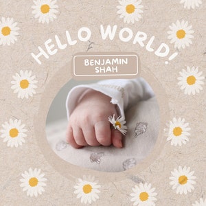 Sunflower Birth announcement digital template, baby birth announcement for text, email, or print and mail, edit in CANVA, instant download