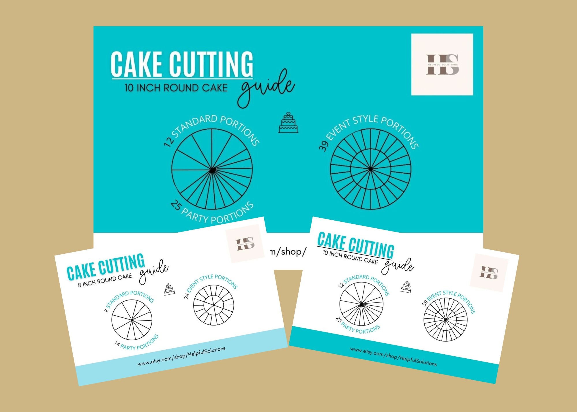 Printable Cake Cutting Guide Round Square Cake Serving Instructions 