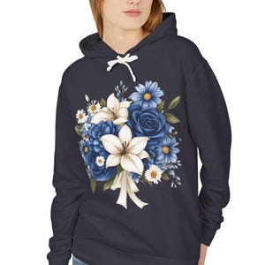 Floral Hooded Sweatshirt, Cozy Gift for Her, Spring Fashion, Cute Lightweight Hoodie, Perfect for Mother's Day, Floral Print Sweatshirt