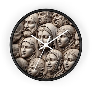 Intricately Carved Faces Wall Clock, Decorative Clock, Bohemian Home Decor, Spiritual Gift, Unique Wall Art, Gift for Him, Gift for Her