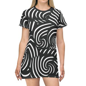 Swirl Pattern T-Shirt Dress, Casual Summer Dress, Boho Chic Outfit, Unique Gift for Her, Trendy Lounge Wear, Stylish Everyday Dress