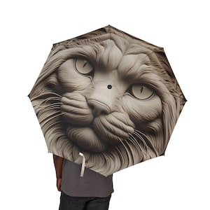 Elegant Foldable Umbrella with Artistic Feline Face | Perfect Gift for Cat Lovers, Art Lovers, Unique Sun Shade, Windproof Rain Protection,
