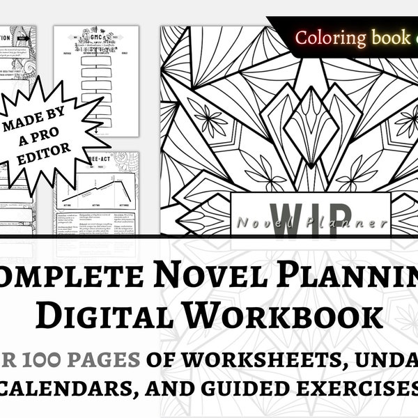 Novel Planning Workbook | For all Authors | Story Worksheets | Writing Guide | Digital Workbook | Downloadable PDF | Coloring Book Edition