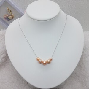 Natural culture freshwater pearls necklace, peach color,  with sterling silver S925 flat cable chain