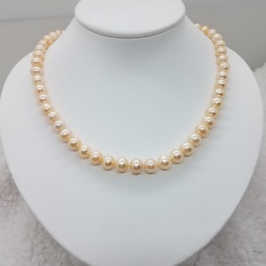 8-9mm Genuine peach/pink freshwater pearl necklace 18&quot;•  non-nucleated• gift for her, bridesmaids