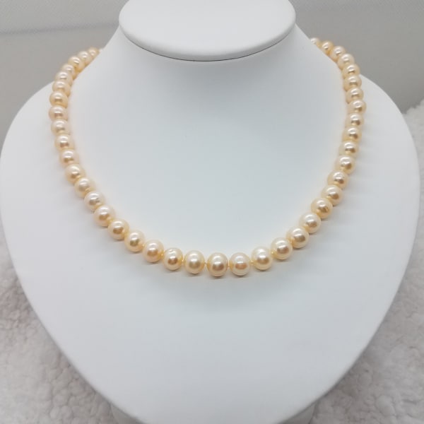 8-9mm Genuine peach/pink freshwater pearl necklace 18"•  non-nucleated• gift for her, bridesmaids