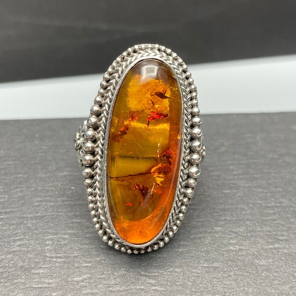 BA SUARTI VTG Baltic Amber Artisan Bali Sterling Pebbled Statement Ring Sz9 15g