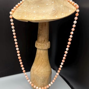 14k Gold Beads & Natural Angel Skin Coral 7mm Beaded Necklace 28” 40g NO CLASP VTG