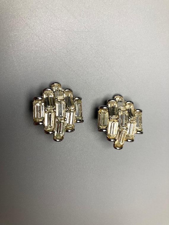 Vintage Bogoff Clear Rhinestone Silver tone Clip Earrings Perfect For A Party Etsy