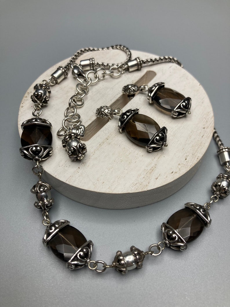 Brighton Night Mist Smoky Quartz Silver Plated Necklace Earrings SET NWOT image 9
