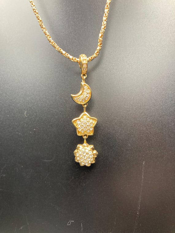 Swarovski Brand Swan Mark Moon Star Sun Celestial Necklace 18” VTG