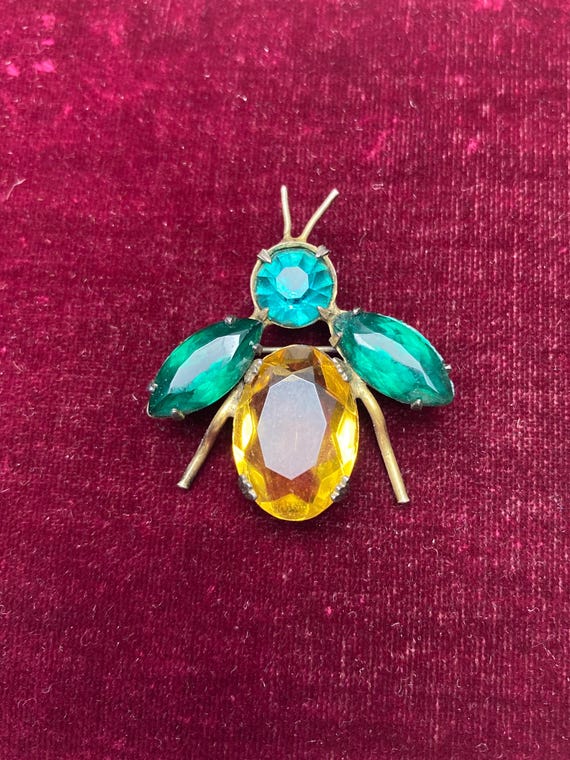 Bug Brooch Adele Simpson Rhinestone Winged Multic… - image 1