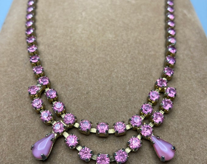 Pink Rhinestone Choker Vintage Pink Rhinestone Choker: Satin Glass Necklace - Etsy