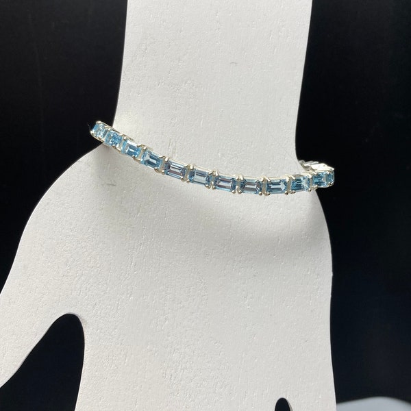 Swiss Blue Topaz Gemstone Bracelet 925 Sterling Silver Tennis Bracelet 18g 7.25 inches