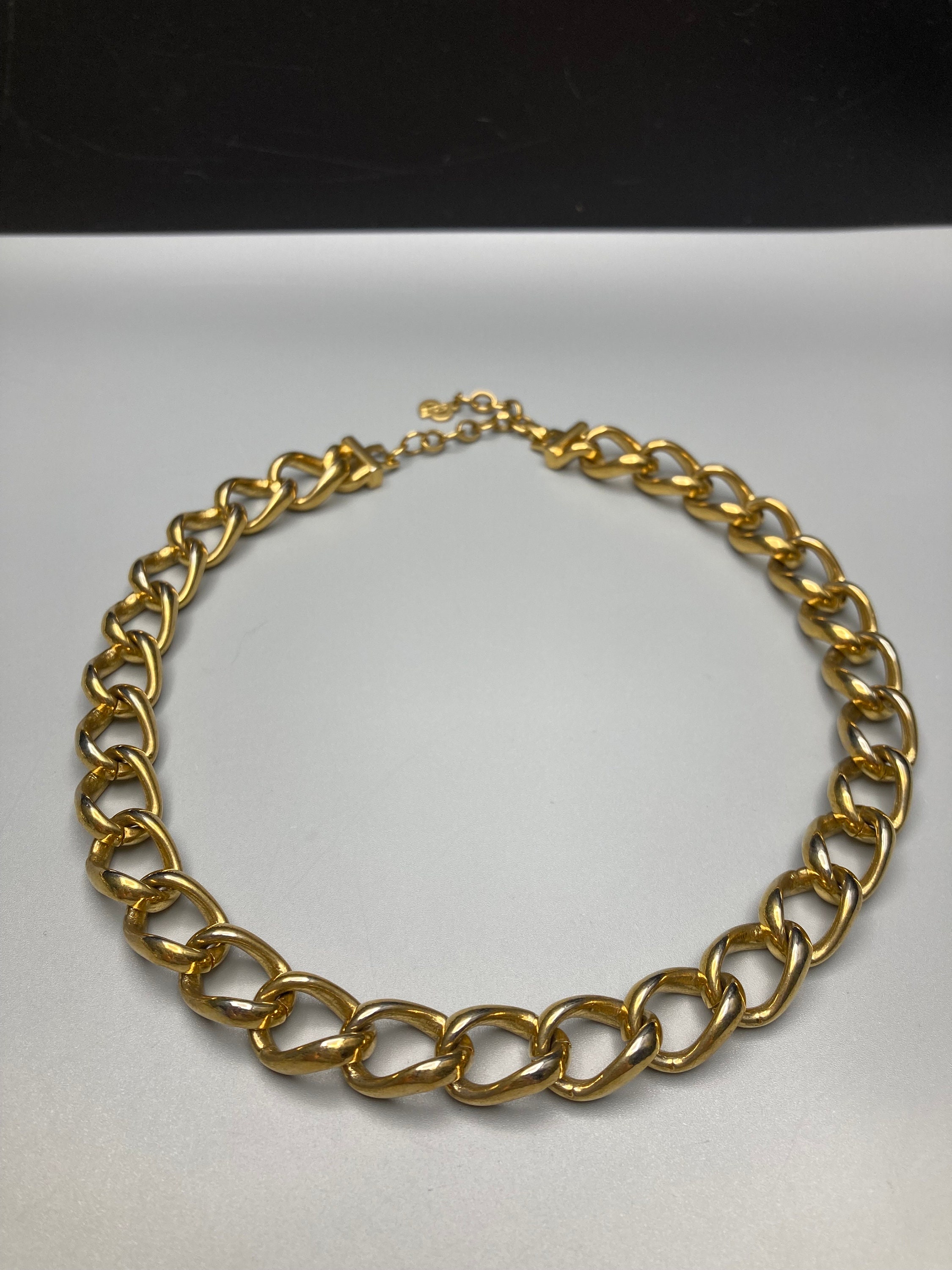 CHRISTIAN DIOR Germany Signed Vintage Gold Tone Chain Choker '70s