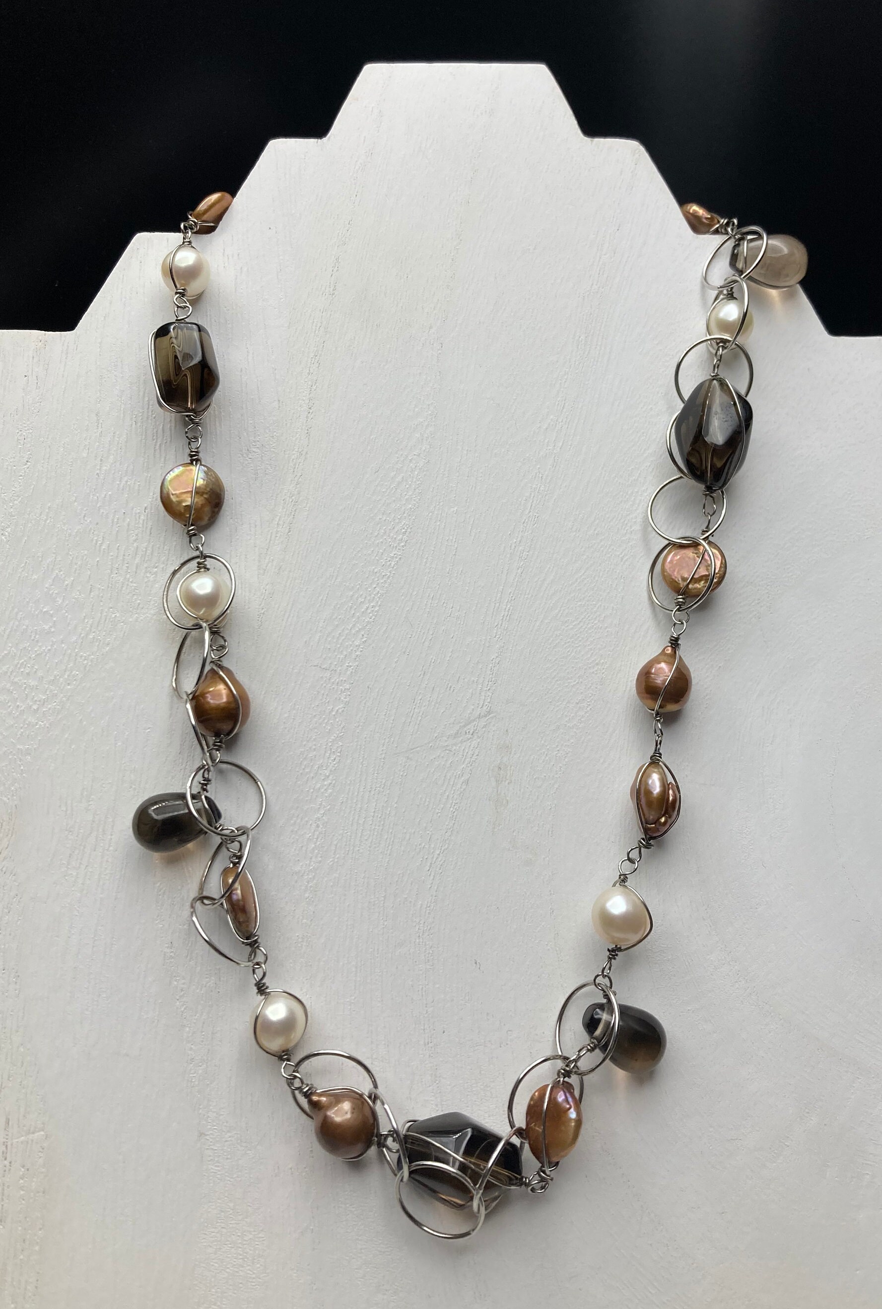 925 Sterling Silver, Quartz & Gold Baroque Pearl Artisan