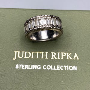 Judith Ripka Sterling Silver 925 Emerald Cut Cubic Zirconia 8mm Ring Sz 5.75