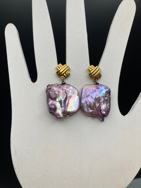 Lavender Haze Baroque Large Pearl Earrings Vermei… - image 4
