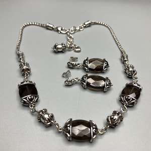 Brighton Night Mist Smoky Quartz Silver Plated Necklace Earrings SET NWOT image 2