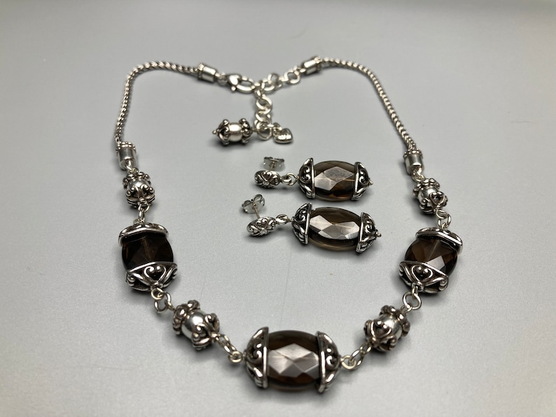 Brighton Night Mist Smoky Quartz Silver Plated Necklace Earrings SET NWOT image 2