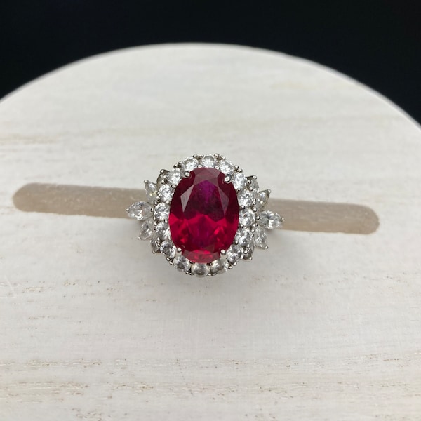 Charles Winston For Bella Luce Ring Lab Ruby Clear CZ Rhodium Plated Sterling Silver 925 6.75ctw 5.8g sz9
