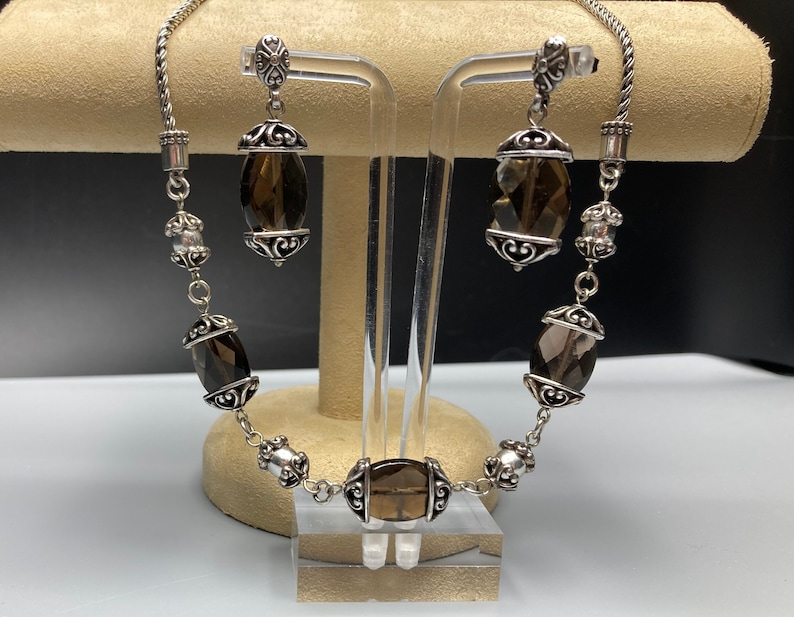 Brighton Night Mist Smoky Quartz Silver Plated Necklace Earrings SET NWOT image 4