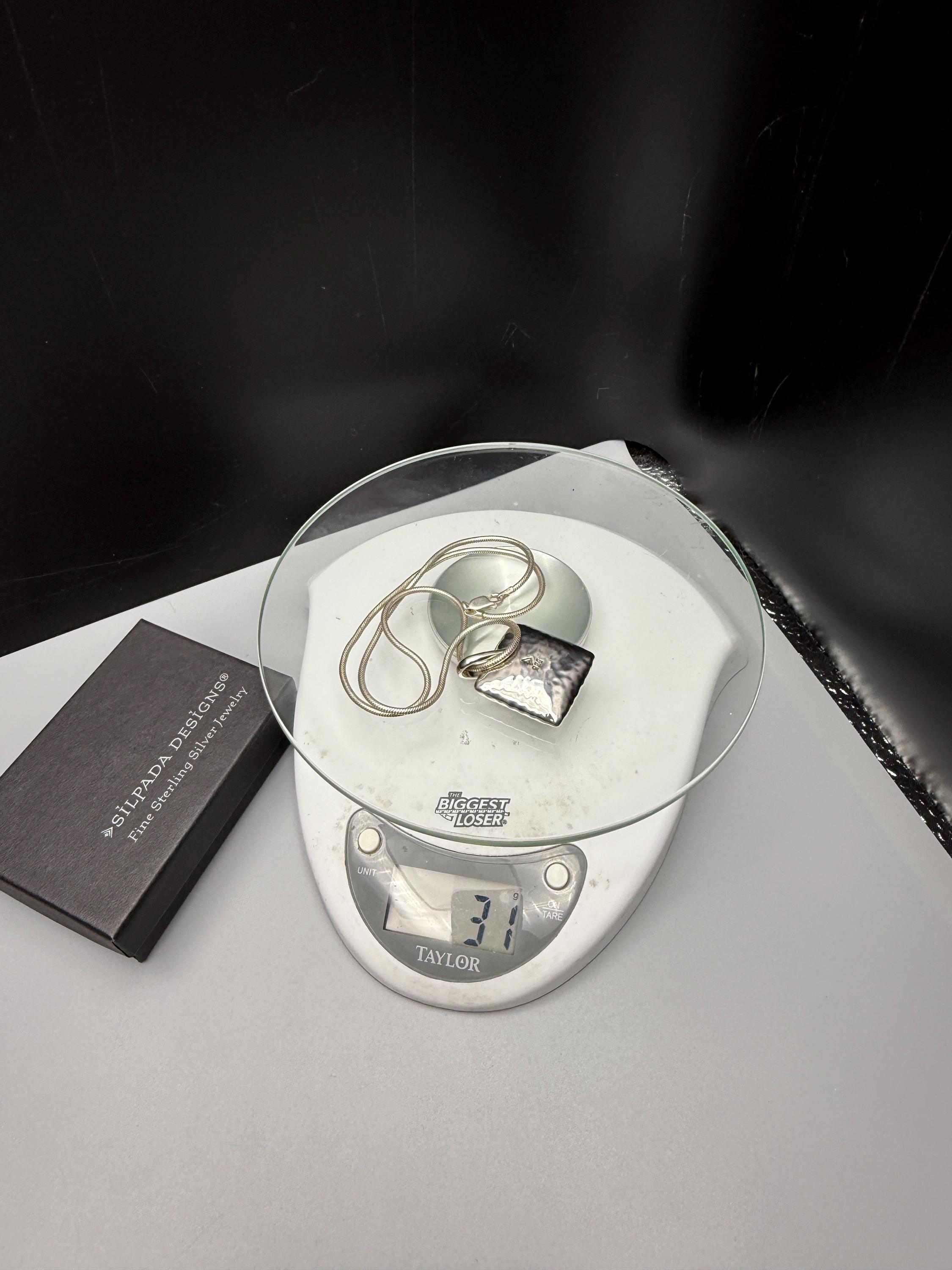 🔗 Pendentif Carré En Argent Sterling Silpada – Modèle Martelé Et Retiré Du Catalogue – Réf S1118