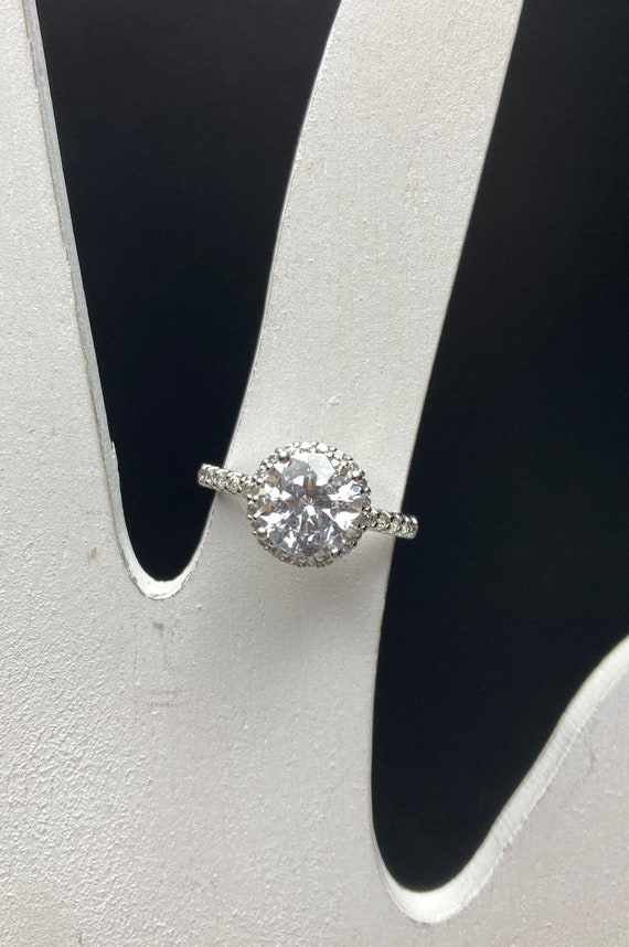 SW Sterling Silver Clear CZ Stone Halo Ring Size 6