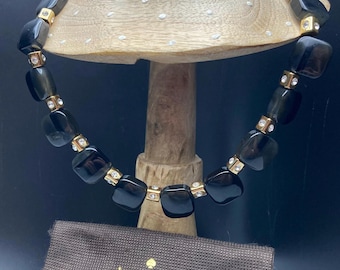 Kate Spade Colorblock Black and Faux Tortoiseshell Gold Tone Necklace 18-20” VTG