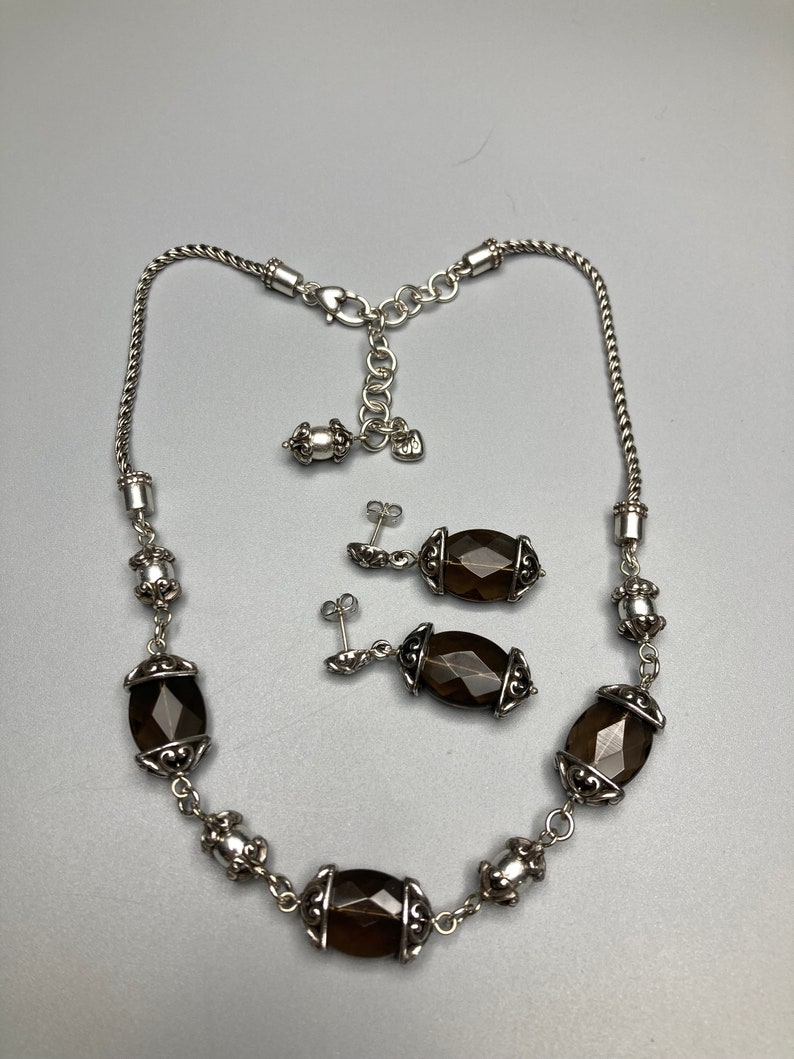 Brighton Night Mist Smoky Quartz Silver Plated Necklace Earrings SET NWOT image 8