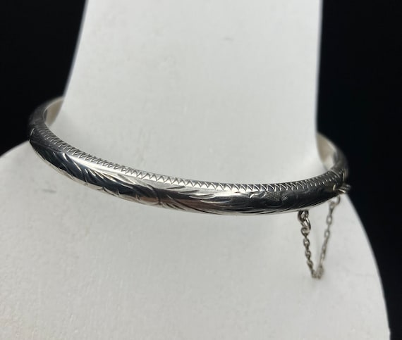 Buy Sterling Silver 925 Etched Bangle Bracelet W Safety 7.25” 5mm 