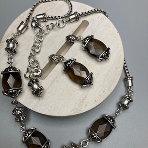 Brighton Night Mist Smoky Quartz Silver Plated Necklace Earrings SET NWOT image 1