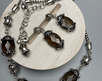 Brighton Night Mist Smoky Quartz Silver Plated Necklace Earrings SET NWOT