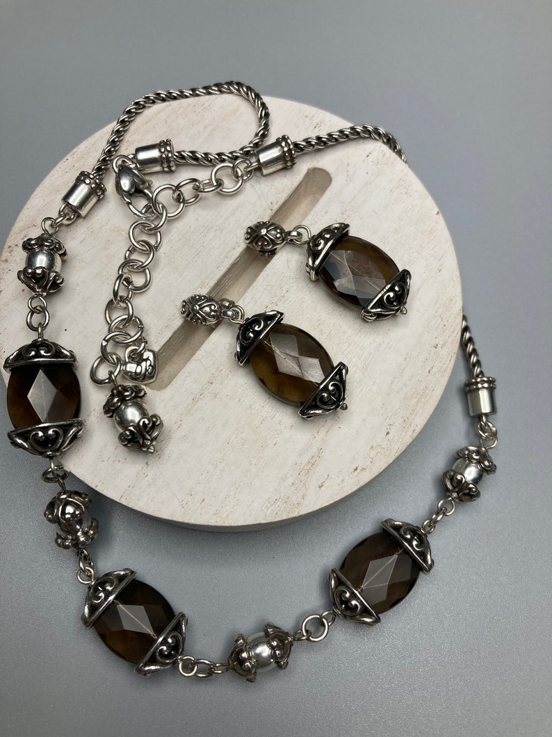 Brighton Night Mist Smoky Quartz Silver Plated Necklace Earrings SET NWOT image 1