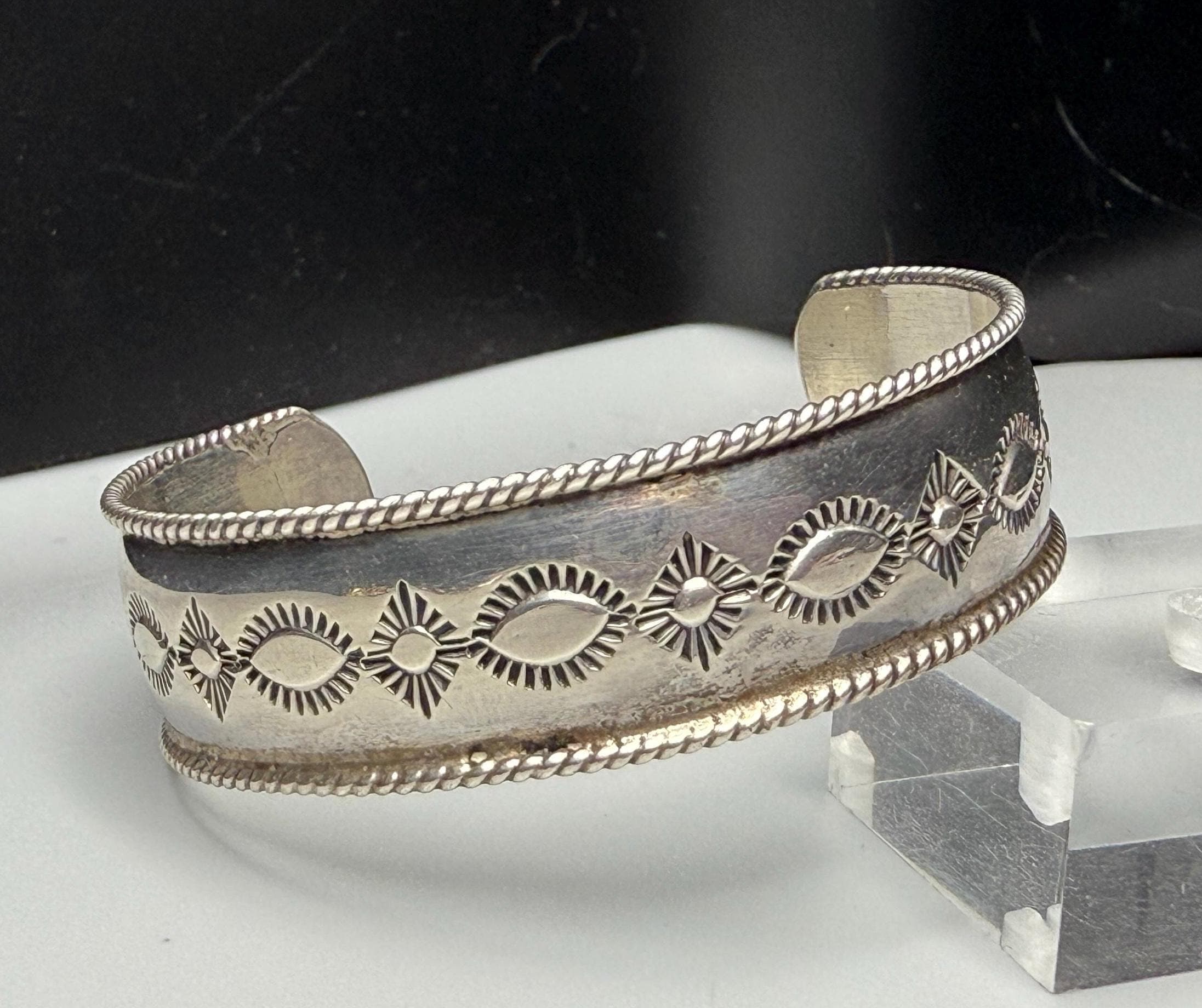 M.C. TSASIE Signed Sterling Silver 925 NA Navajo Stampwork Cuff