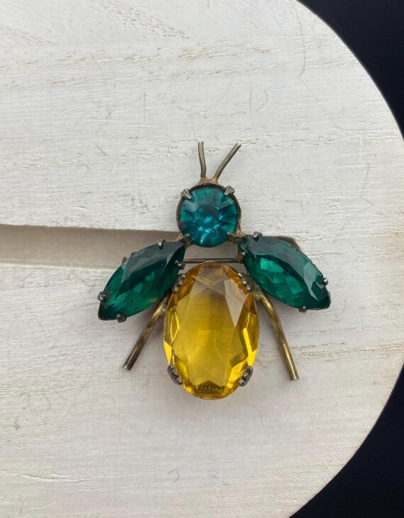 Bug Brooch Adele Simpson Rhinestone Winged Multic… - image 2