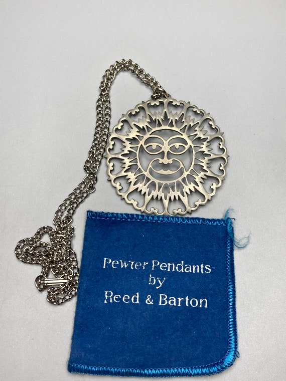Reed and Barton R&B Signed Vintage Pewter Sun Face Pendant
