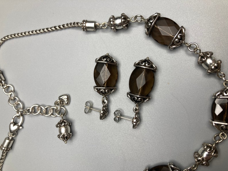 Brighton Night Mist Smoky Quartz Silver Plated Necklace Earrings SET NWOT image 7