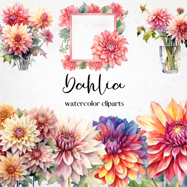 Watercolor Dahlia Clipart, Summer Flowers Clipart, Apricot Dahlia Clipart, Floral Clipart png, Botanical Clipart