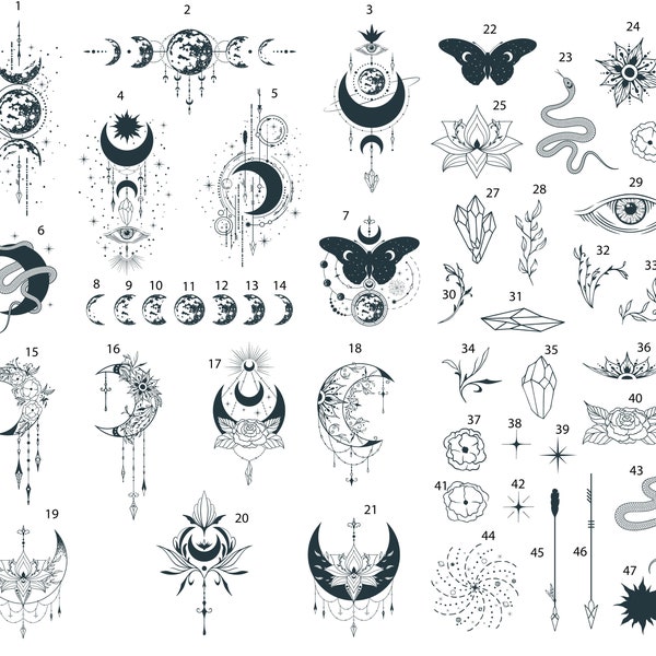 Hand Drawn Mystical Moon SVG Bundle, Celestial Moon Bundle, Moon Design Collection, Magic Svg Bundle, Witches Svg, Moon Girls Svg