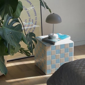 Handmade Tile Side Table Cube: Cosmo Porcelain Nightstand