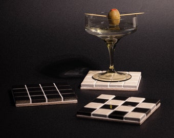 Handmade Italian Ceramic Tile Coaster: Checkered Mosaic Drink Mat